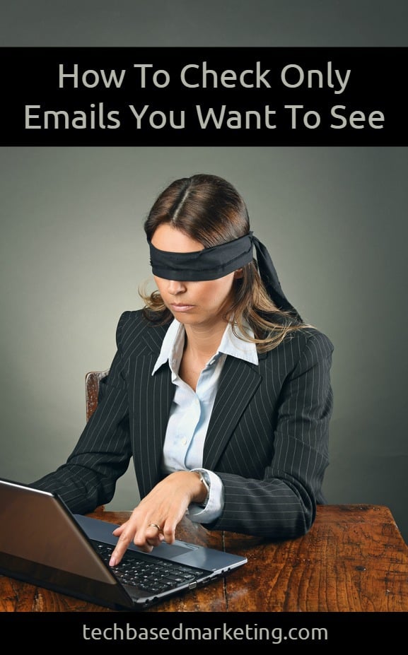 Blindfolded business woman with laptop . Indecision and uncertainty conceptual
