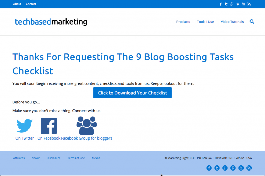 Blog Boosting Task Checklist Thank You Page