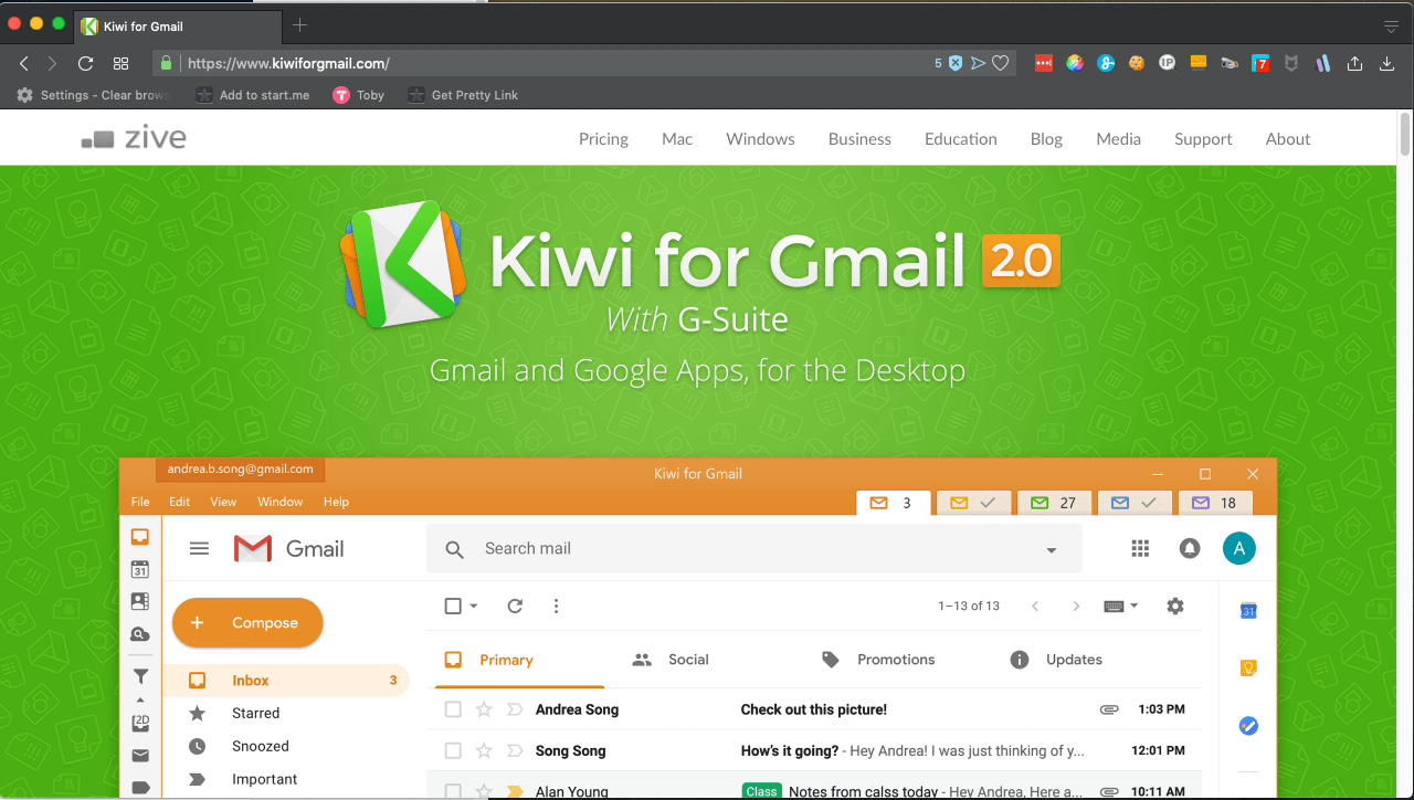 kiwi for gmail not connected to internet